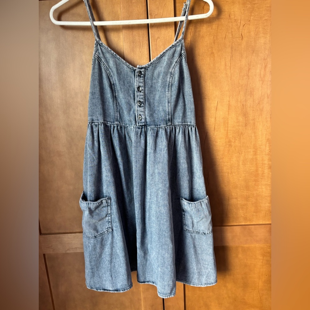 Denim Button-Front Dress with Pockets